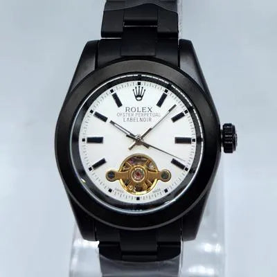 Men's Black PVD Automatic Watch with Open Heart Dial