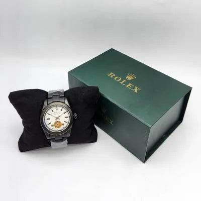 Men's Black PVD Automatic Watch with Open Heart Dial