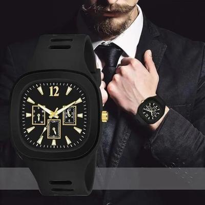 Men Black Silicone Analogue Watch with Gold Accents
