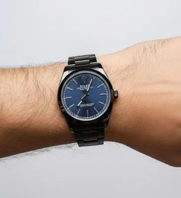 Men's Black Dial Analog Quartz Stainless Steel Watch 34mm