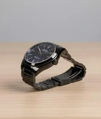Men's Black Dial Analog Quartz Stainless Steel Watch 34mm