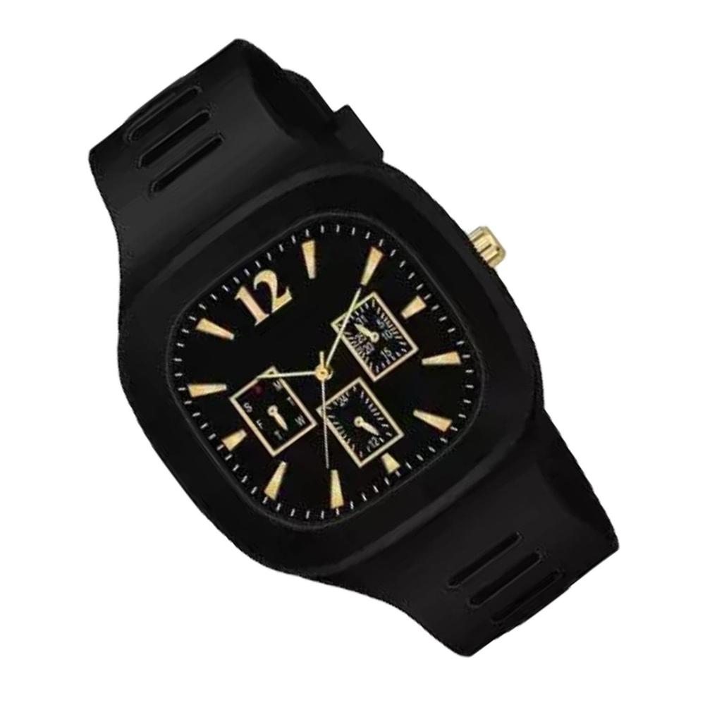 Black Silicon Analog Watch with Gold Accents for Men