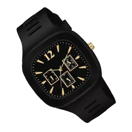 Black Silicon Analog Watch with Gold Accents for Men
