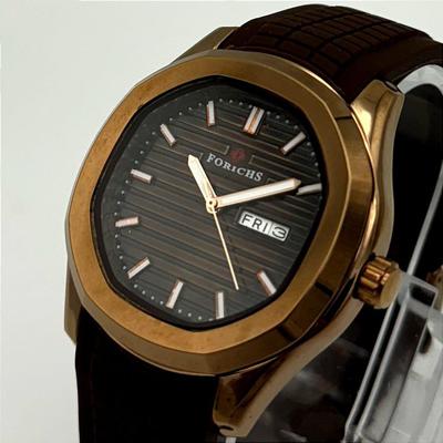 Men's Stainless Steel Watch with Brown Strap & Luminous Markers