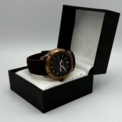 Men's Stainless Steel Watch with Brown Strap & Luminous Markers