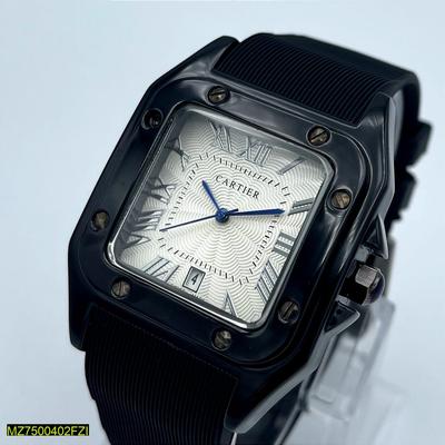 Stainless Steel Watch with Black Strap & Roman Numeral Dial