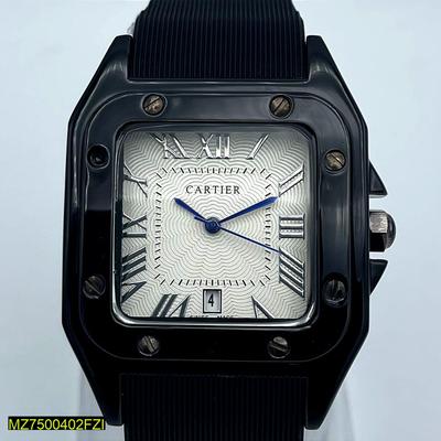 Stainless Steel Watch with Black Strap & Roman Numeral Dial