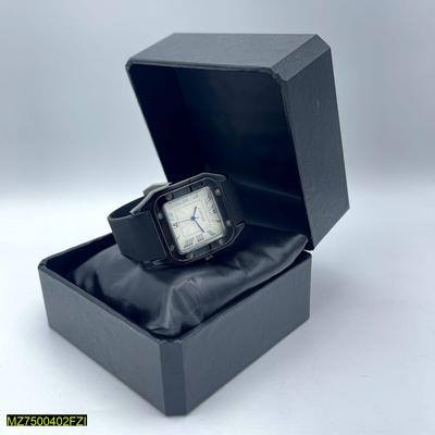 Stainless Steel Watch with Black Strap & Roman Numeral Dial