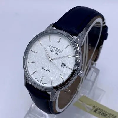 Citizen Quartz Watch White Leather Strap 100M Water Resistant
