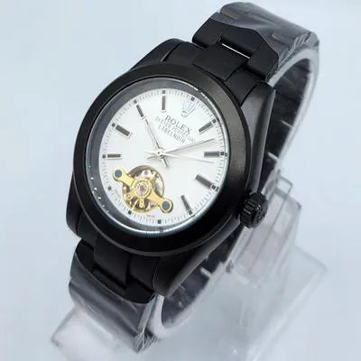 Men's Black PVD Automatic Watch with Open Heart Dial
