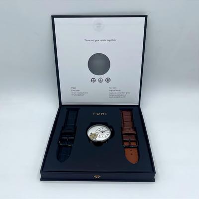 Men's Stainless Steel Watch with Transparent Gear Mechanism Offwhite Dial